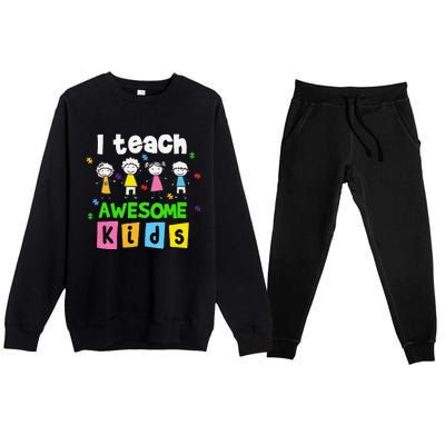 I Teach Awesome Special Needs Autism Awareness Premium Crewneck Sweatsuit Set