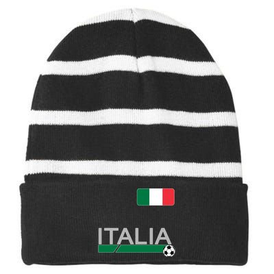 Italia Azzurri Supporter Italian Soccer Team Striped Beanie with Solid Band