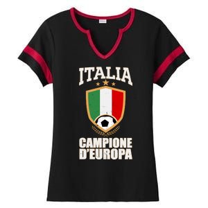 Italia Campione D'Europa Soccer Flag Shield Logo Ladies Halftime Notch Neck Tee