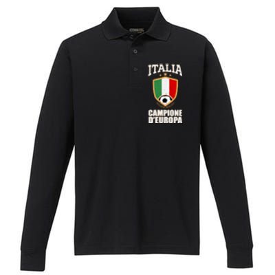 Italia Campione D'Europa Soccer Flag Shield Logo Performance Long Sleeve Polo