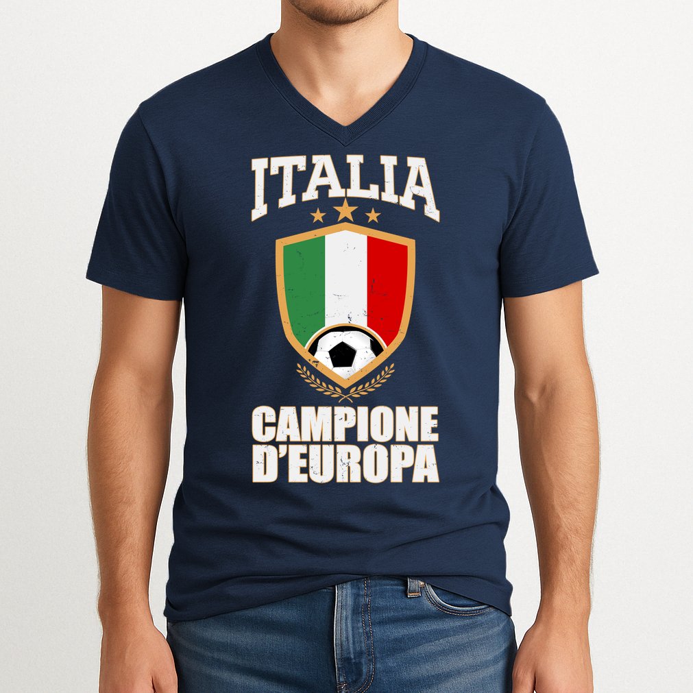 Italia Campione D'Europa Soccer Flag Shield Logo V-Neck T-Shirt