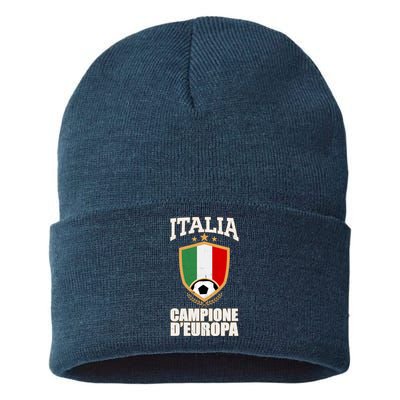Italia Campione D'Europa Soccer Flag Shield Logo Sustainable Knit Beanie