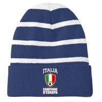 Italia Campione D'Europa Soccer Flag Shield Logo Striped Beanie with Solid Band