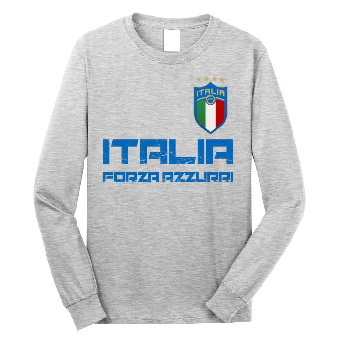 Italia Forza Azzurri Soccer FutbolItaly Flag Logo Long Sleeve Shirt