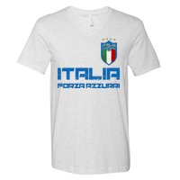 Italia Forza Azzurri Soccer FutbolItaly Flag Logo V-Neck T-Shirt