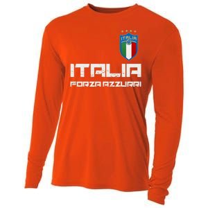 Italia Forza Azzurri Soccer FutbolItaly Flag Logo Cooling Performance Long Sleeve Crew