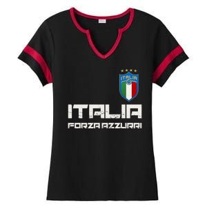 Italia Forza Azzurri Soccer FutbolItaly Flag Logo Ladies Halftime Notch Neck Tee