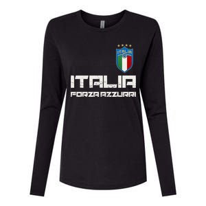 Italia Forza Azzurri Soccer FutbolItaly Flag Logo Womens Cotton Relaxed Long Sleeve T-Shirt