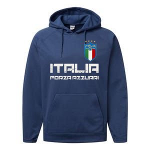 Italia Forza Azzurri Soccer FutbolItaly Flag Logo Performance Fleece Hoodie