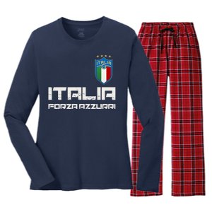 Italia Forza Azzurri Soccer FutbolItaly Flag Logo Women's Long Sleeve Flannel Pajama Set 