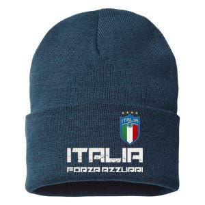 Italia Forza Azzurri Soccer FutbolItaly Flag Logo Sustainable Knit Beanie