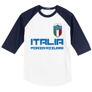 Italia Forza Azzurri Soccer FutbolItaly Flag Logo Baseball Sleeve Shirt