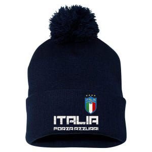 Italia Forza Azzurri Soccer FutbolItaly Flag Logo Pom Pom 12in Knit Beanie