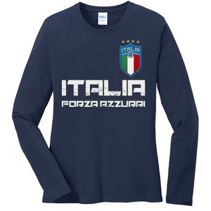 Italia Forza Azzurri Soccer FutbolItaly Flag Logo Ladies Long Sleeve Shirt