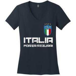 Italia Forza Azzurri Soccer FutbolItaly Flag Logo Women's V-Neck T-Shirt