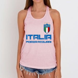 Italia Forza Azzurri Soccer FutbolItaly Flag Logo Women's Knotted Racerback Tank