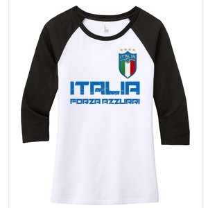 Italia Forza Azzurri Soccer FutbolItaly Flag Logo Women's Tri-Blend 3/4-Sleeve Raglan Shirt