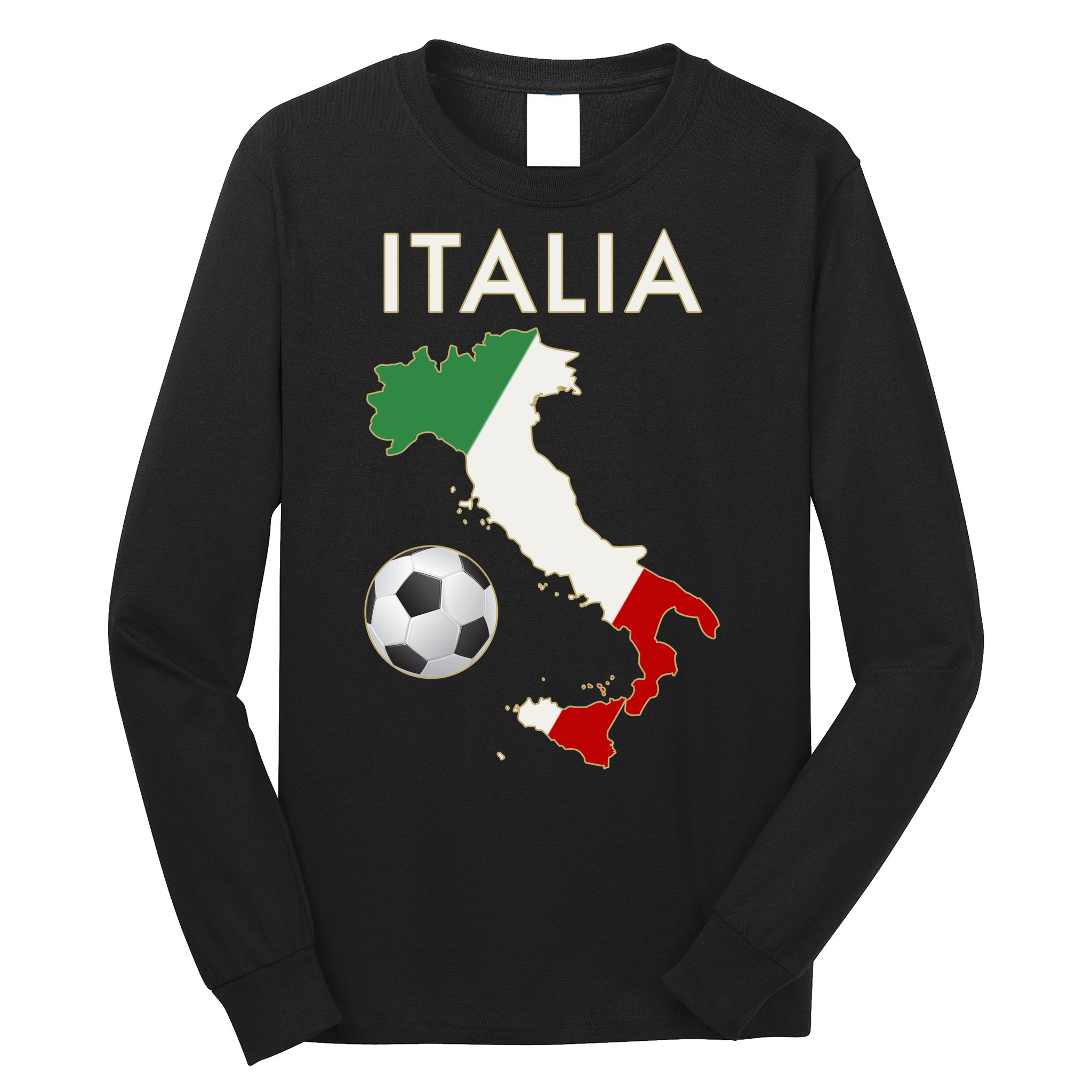 Italia Italy Soccer Football Map Flag colors Long Sleeve Shirt