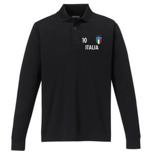 Italia Italy Soccer No 10 Shield Logo Performance Long Sleeve Polo