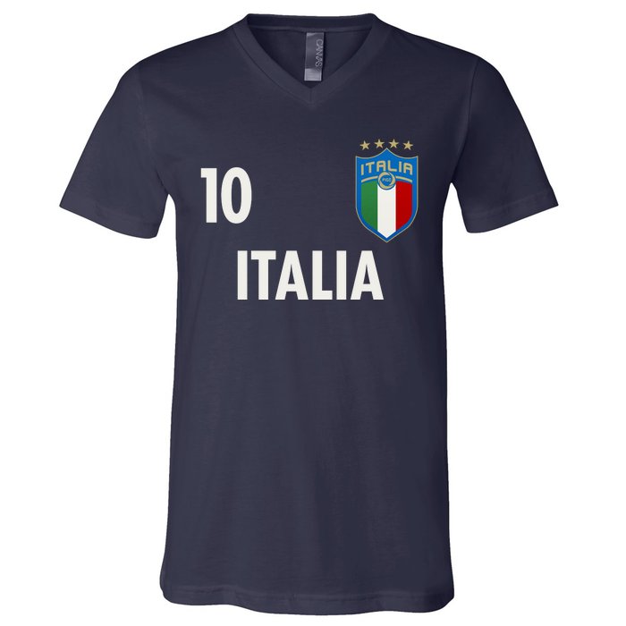 Italia Italy Soccer No 10 Shield Logo V-Neck T-Shirt