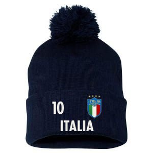 Italia Italy Soccer No 10 Shield Logo Pom Pom 12in Knit Beanie