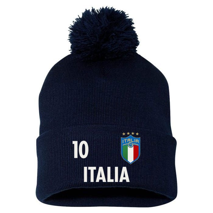 Italia Italy Soccer No 10 Shield Logo Pom Pom 12in Knit Beanie