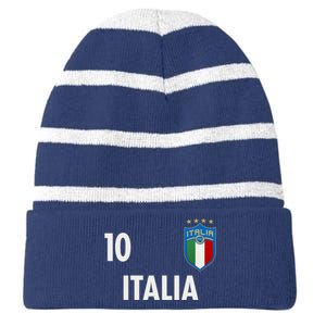 Italia Italy Soccer No 10 Shield Logo Striped Beanie with Solid Band