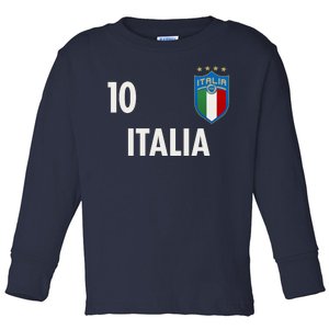 Italia Italy Soccer No 10 Shield Logo Toddler Long Sleeve Shirt