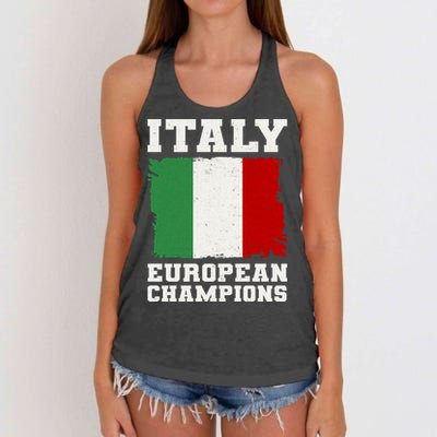 Italy Europeon Champions Distressed Flag Women's Knotted Racerback Tank