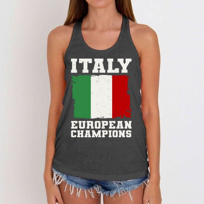 Italy Europeon Champions Distressed Flag Women's Knotted Racerback Tank