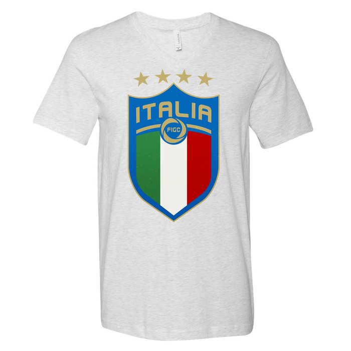 Italy Italia Football Soccer Shield Logo V-Neck T-Shirt