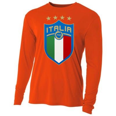 Italy Italia Football Soccer Shield Logo Cooling Performance Long Sleeve Crew