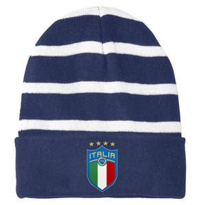 Italy Italia Football Soccer Shield Logo Striped Beanie with Solid Band