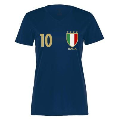 Italy Italia No 10 Futbol Soccer Jersey Women's Momentum V-Neck T-Shirt