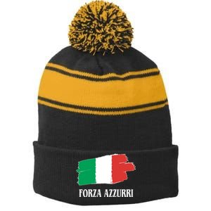 Italy Soccer Azzurro Forza Italia Team Flag Stripe Pom Pom Beanie