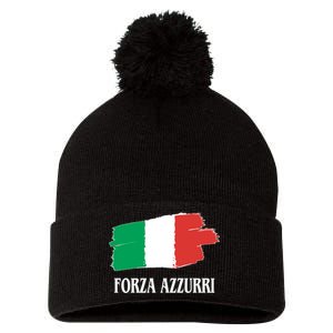 Italy Soccer Azzurro Forza Italia Team Flag Pom Pom 12in Knit Beanie