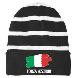 Italy Soccer Azzurro Forza Italia Team Flag Striped Beanie with Solid Band