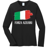 Italy Soccer Azzurro Forza Italia Team Flag Ladies Long Sleeve Shirt