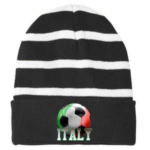 Italy Soccer Logo Striped Beanie with Solid Band