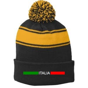 Italy Soccer Strip Logo Euro Italia Stripe Pom Pom Beanie