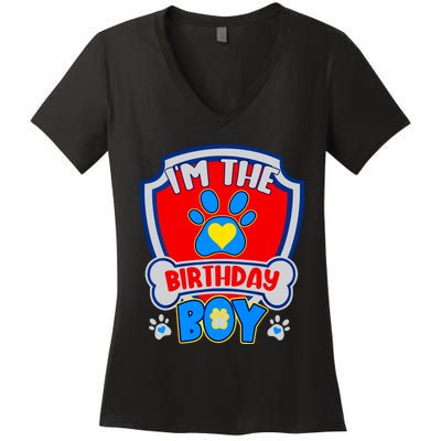 Im The Birthday Boy Dog Paw Family Matching Women's V-Neck T-Shirt