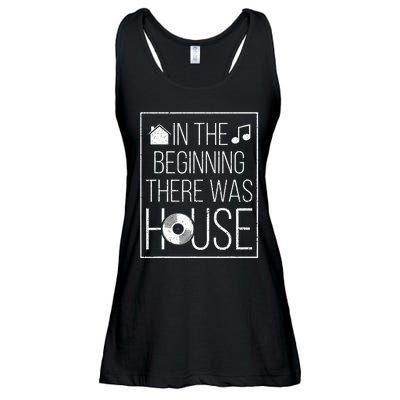 In The Beginning There Was House Music EDM Quote DJ Rave Ladies Essential Flowy Tank