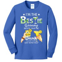 I'm The Bestie Warning Bestie May Be Drunk And Lost Also Cool Gift Kids Long Sleeve Shirt