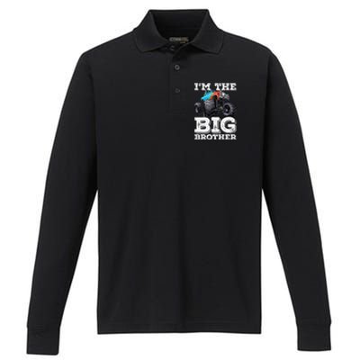 I'm The Big Brother Funny Monster Truck Performance Long Sleeve Polo