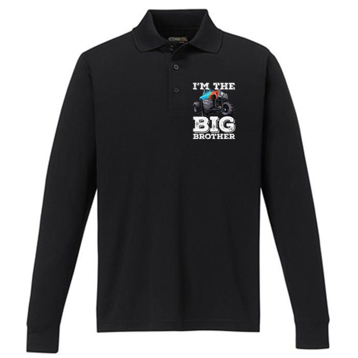 I'm The Big Brother Funny Monster Truck Performance Long Sleeve Polo