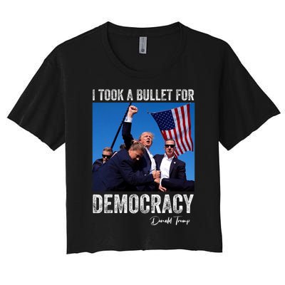 I Took Bullet For Democracy Trump Shooting Rally Trump 2024 Women's Crop Top Tee