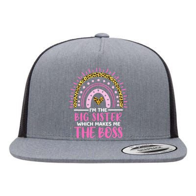 Im The Big Sister Which Makes Me The Boss Leopard Rainbow Flat Bill Trucker Hat