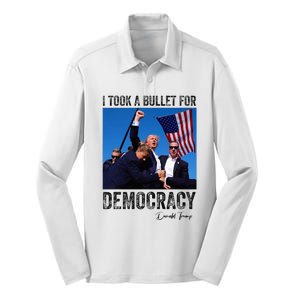 I Took Bullet For Democracy Trump Shooting Rally Trump 2024 Silk Touch Performance Long Sleeve Polo