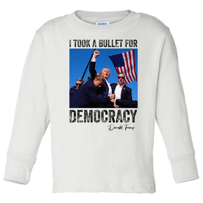 I Took Bullet For Democracy Trump Shooting Rally Trump 2024 Toddler Long Sleeve Shirt