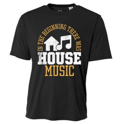 In The Beginning There Was House House Music EDM DJ Cooling Performance Crew T-Shirt